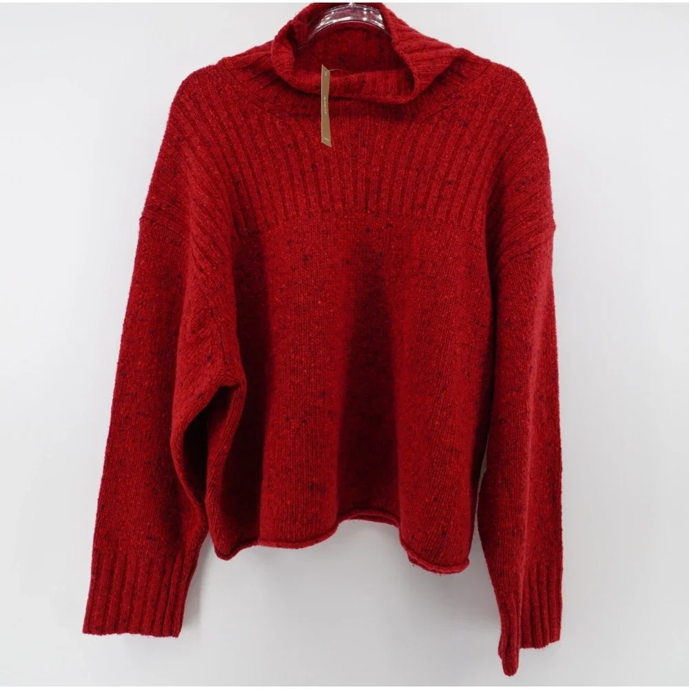 J.Crew Womens Red Donegal Merino Wool Alpaca Blend Turtleneck Sweater CO596 M